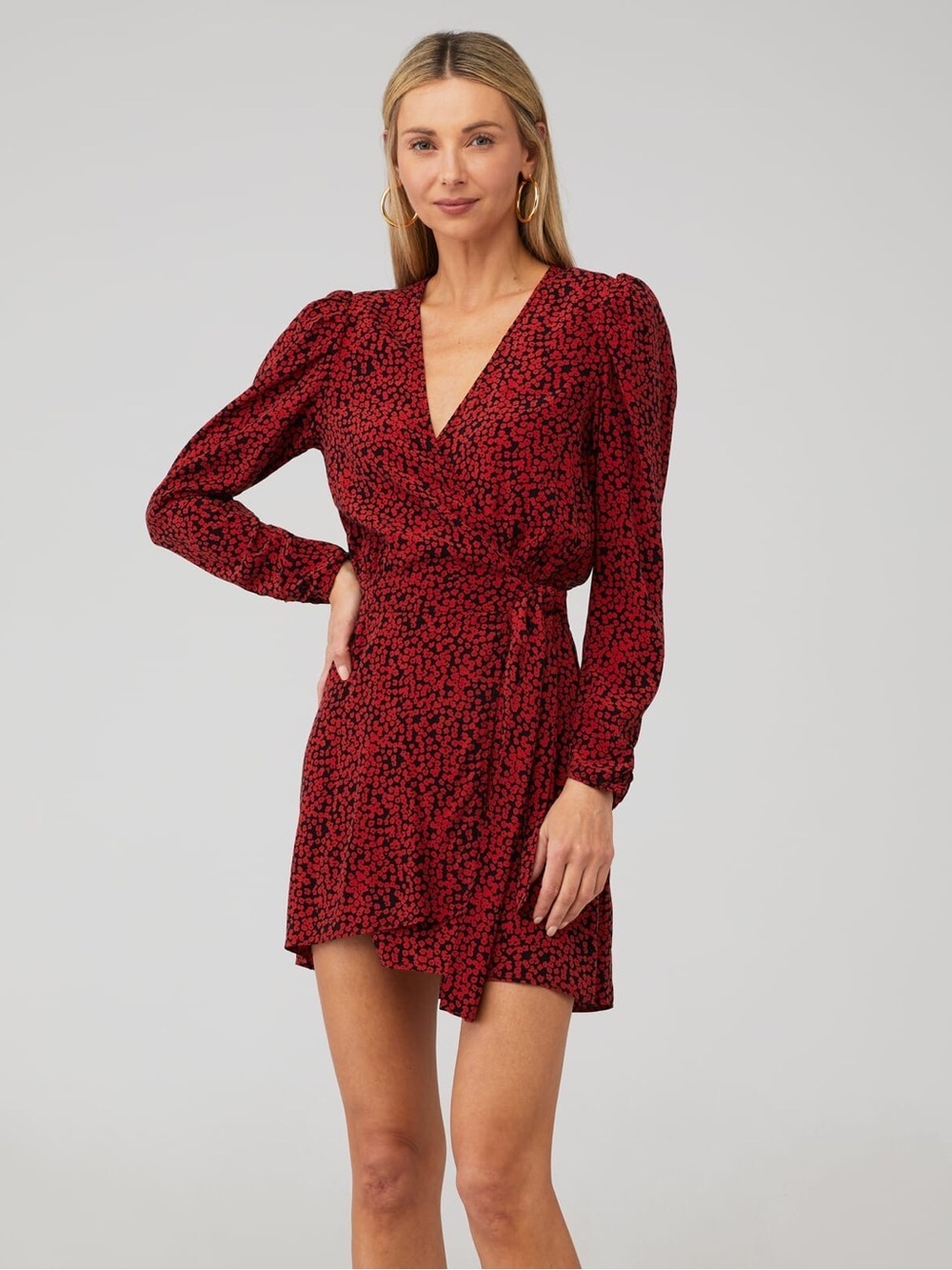 Free People Kinsley Red Floral Wrap Mini Dress